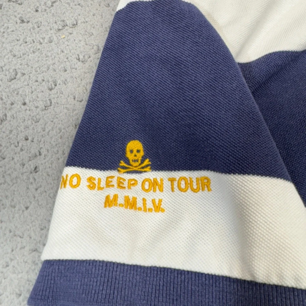 Vintage Polo Ralph Lauren Polo Mens Medium Blue White Striped Rugby Tour Skull